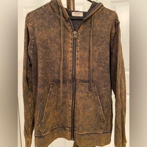 Zenana Mineral Washed Hoodie Jacket Brown sz L
